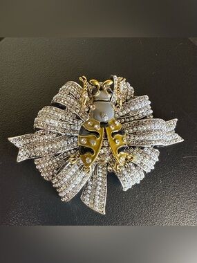 Gold Black Silver Ladybug Brooch